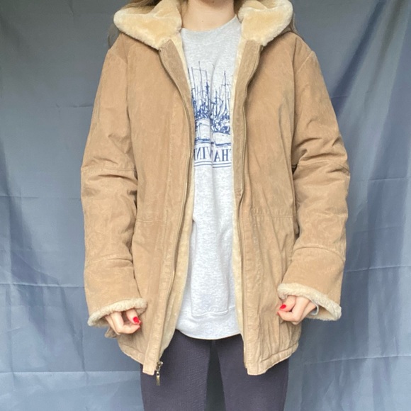 Beautiful St John’s Bay Pennylane Suede Large Tan 100% Leather Warm Winter Coat - Picture 4 of 11